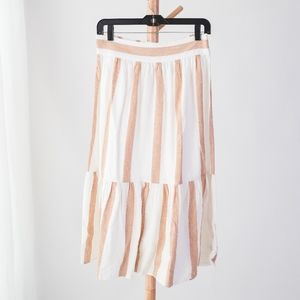 Madewell cotton linen Ruffle-Hem Midi Skirt in Stripe